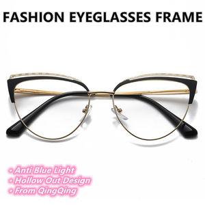 Nouvelles lunettes de vue anti-lumière bleue pour femmes 2026, monture œil-de-chat en métal noir et or avec diamants, lunettes pour femmes - Product Image 2