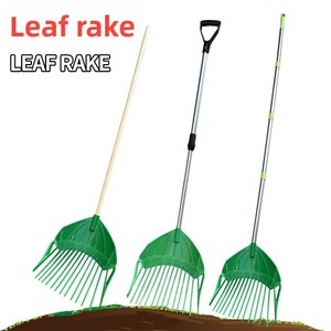 PINSHUN Râteau de jardinage en plastique vert pour l'agriculture, pour ramassage d'herbe et de feuilles, ameublissement du sol, semis, fourche à fourrage, outil pelle, manche en bois - Product Image 5