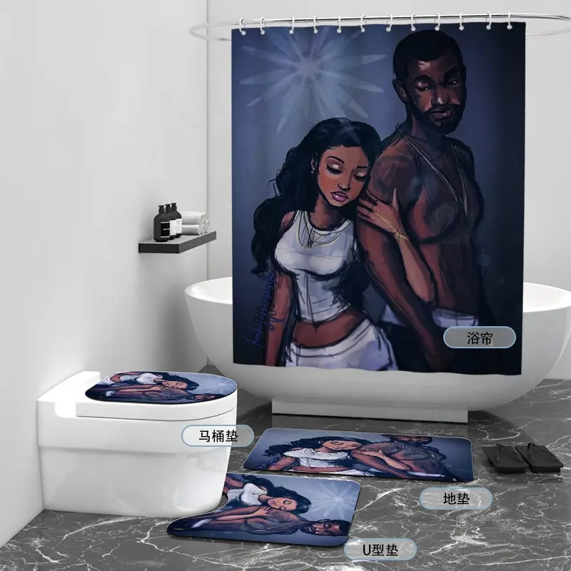 custom African Couple Digital Printed Fabric Shower Curtain Waterproof Bathroom Door Curtain Shower Curtain