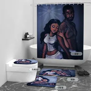 Cortina de chuveiro de tecido estampado digital para casal africano personalizada à prova d'água para banheiro