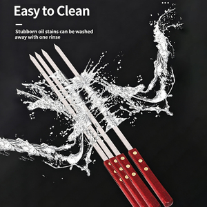 Spiedini Grandi e Pesanti in Acciaio Inossidabile con Manico in Legno, Forchette per Barbecue, Spiedini per Shish Kebab - Product Image 6