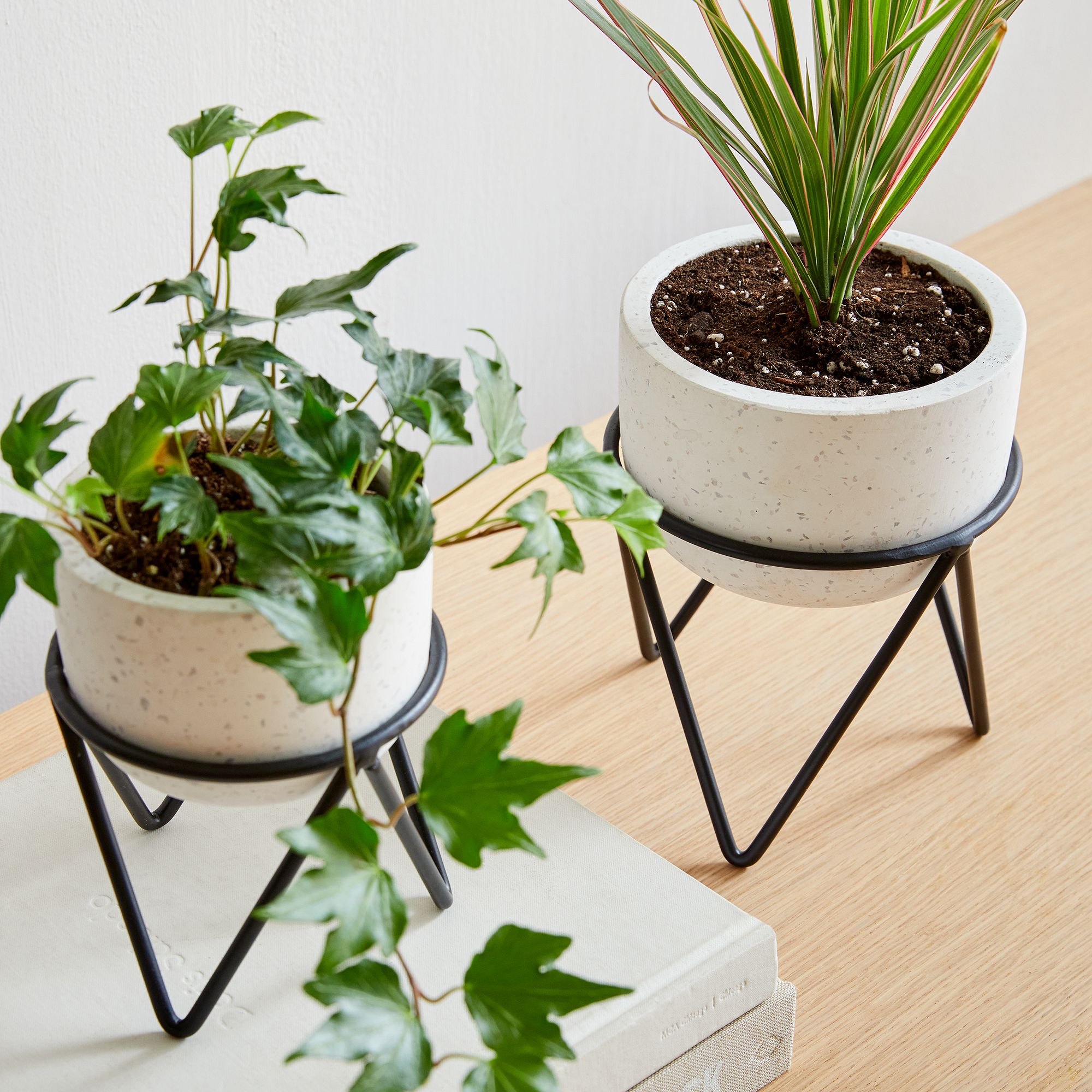 Cement Flower Pot mit Eisenstnder fr Tisch und Garten Deko
