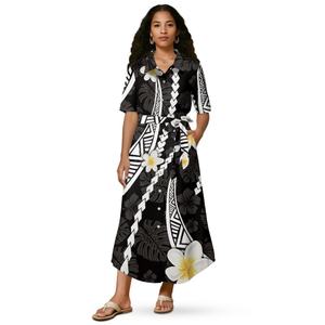 เดรสผู้หญิงลาย<span class=keywords><strong>สัก</strong></span>ลายเผ่าโพลินีเซียชุดเดรสยาวครึ่งแขนแบบกำหนดเอง - Product Image 2