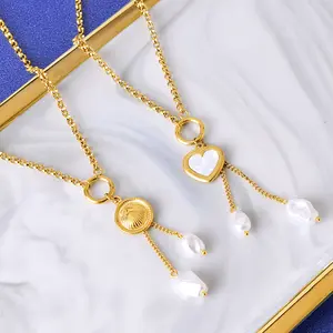 Niche Design White Shell Love Necklace Fashionable Pattern Round Plate Tassel Pearl Clavicle Chain For Women