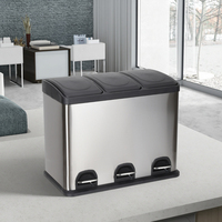 Poubelle de recyclage SY Home Hotels 45/60L à pédale en acier inoxydable pour intérieur/extérieur avec 3 compartiments