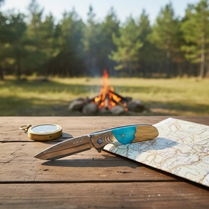 Cuchillo de Caza y Camping con Hoja de Acero Inoxidable y Mango de Madera de Olivo + Resina de Color, Marca HK, 210mm, Diseño Creativo OEM 1 - Product Image 6