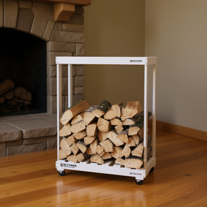 Porte-bûches blanc 30,1x15,7x42,5 pouces avec roulettes pour cheminées, style moderne - Product Image 2