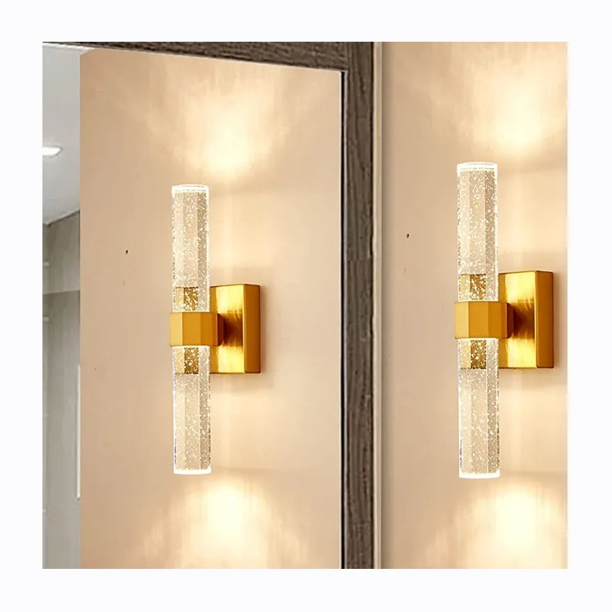 Новая Роскошная золотая светодиодная осветительная арматура для помещений с хрустальным пузырьковым оттенком, настенные бра, современная лампа