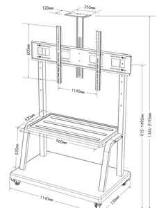 Support de sol TV pivotant en métal mobile à 360 degrés Support de levage Chariot mobile 1100x600mm Trous VESA Certifiés CE pour 55-120 pouces - Product Image 2