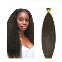 Extensiones de Cabello Humano Remy Indio Liso Rizado Amygirl, Doble Trama, Nano Micro Link, Punta I, Sin Químicos, 9A-12A, Doble Trama a Máquina