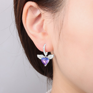 New heart-shaped zircon-cut white copper wing earrings, a <b>creative</b> <b>gift</b> for women - Product Image 5