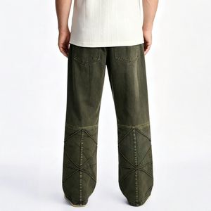 Jean utilitaire rétro taille mi-haute coupe oversize avec multiples poches cargo à rabat, en denim délavé vert olive, pour tenues de travail à jambe large - Product Image 2