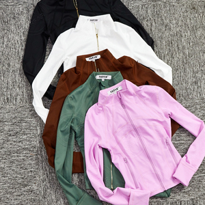 Chaqueta de mujer Slim Fitness Gym Wear Ladies <span class=keywords><strong>Yoga</strong></span> Clothes Sports Seamless Turtleneck Cardigan Basics Jacket Transpirable <span class=keywords><strong>Yoga</strong></span> Top - Product Image 3