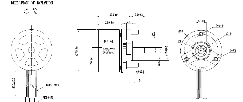 BL3830O motor 12v 3900rpm 22W 38mm outrunner brushless motor for mini massager gun bl3830