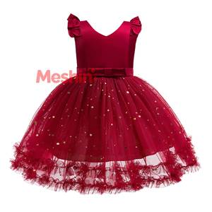 Robe de princesse en tulle rouge à paillettes pour filles, idéale pour les fêtes de Noël et le Nouvel An, vente en gros MS - Product Image 1