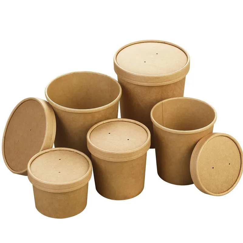 Biodegradable Custom eco friendly disposable 8oz ice cream soup packing paper food pail fried chicken bucket with lid