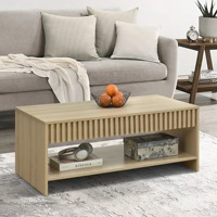 Table basse moderne du milieu du siècle, étagère ouverte à deux niveaux, table centrale à texture en bois au design cannelé pour le salon