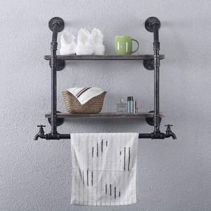 Mensola a muro industriale <span class=keywords><strong>in</strong></span> tubo di <span class=keywords><strong>ferro</strong></span> mensole a parete a 2 livelli di grandi <span class=keywords><strong>dimensioni</strong></span> rustico ripiano galleggiante per cucina ufficio bagno - Product Image 3