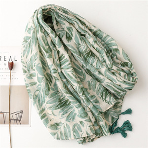 La più nuova moda estiva lunga grande cotone stampato asciugamani da spiaggia sciarpa con nappe donna morbida foglia di <span class=keywords><strong>Palma</strong></span> modello sciarpe scialli - Product Image 4