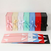 Boîte en papier pliable personnalisée avec ruban et nœud papillon, couvercle magnétique, emballage cadeau