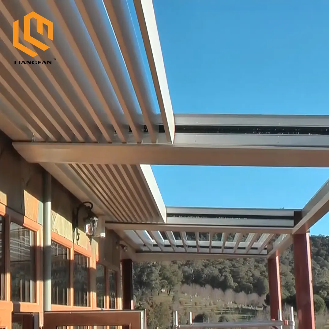 Nhôm pergola ngoài trời gian hàng điện louvers có thể thu vào pergola Sun Shade