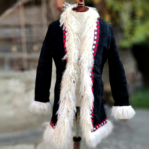 <b>Afghan</b> <b>Coat</b> Penny Lane Suede Leather Mongolian Faux Fur Long Trench <b>Coat</b> Vintage 70 Edges Trim Horn Button Quick Dry - Product Image 1