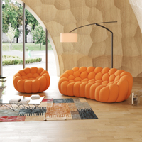 VOXHOME US Drop Shipping Canapé Bulle Moderne 3D en Tissu Nid d'Abeille Orange, Canapé Courbé Football 4 Places
