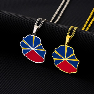 Collares de Cadena de Acero Inoxidable al por Mayor con Colgante de <span class=keywords><strong>la</strong></span> Bandera Nacional de <span class=keywords><strong>La</strong></span> <span class=keywords><strong>Reunion</strong></span>, Chapados en Oro de 18K - Product Image 1