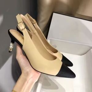 Sandales à talons perlés de 6 cm en cuir de qualité supérieure, à bout pointu, pour soirée, chaussures habillées, sandales plates, sandales à talons sexy de créateur pour femmes - Product Image 1