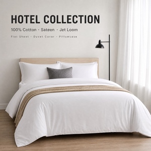 Parure de lit hôtelière 4 pièces 100 % <span class=keywords><strong>coton</strong></span>, satin haute densité 60S, housse de couette blanche teinte réactivement, résistante aux plis, vente en gros - Product Image 1