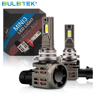 BULBTEK หลอดไฟหน้ารถยนต์ Mini3 H4,หลอดไฟฮาโลเจนขนาด H7 H11พัดลมเทอร์โบ LED กำลังไฟใหญ่200W 20000 LM อัตโนมัติ9005 9006 9012หลอดไฟหน้า LED