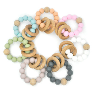 Baby Wooden Teether Bracelet Pink Blue Silicone <b>Beads</b> For Infants 3 Months Plus Unisex - Product Image 2