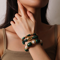 Bracelet en perles d'hématite plaqué or 18 carats avec coquillage de malachite naturelle vintage, bijoux incroyables pour les fêtes et les vacances des femmes