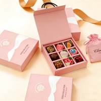 Boîte cadeau luxe en papier rigide bicolore avec logo personnalisé pour chocolats, avec sac, pour truffes, Saint-Valentin
