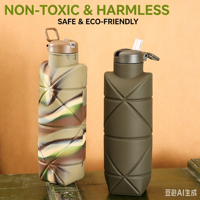 Bouteille d'eau de sport portable de grande capacité pour l'extérieur, en silicone de qualité alimentaire, tasse pliable pour le cyclisme et la randonnée, tasse de poche
