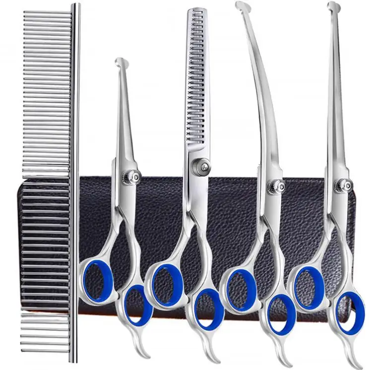Stainless Steel Thinning Hair Curved Pet Scissors Set Curved Professional Pet Grooming Hair Scissors For Dog Cat