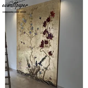 Japanese Garden gold wallpaper hand painted artworks