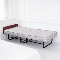 Lit pliant EASTON pour hôtel, matelas de 12 cm, tête de lit en bois, roues robustes, lit d'appoint pour chambre d'hôtes
