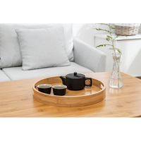 Plateaux de service en bois bambou, rond et flottant, de qualité supérieure, avec poignées, pour café et thé, ensemble de 10 pièces