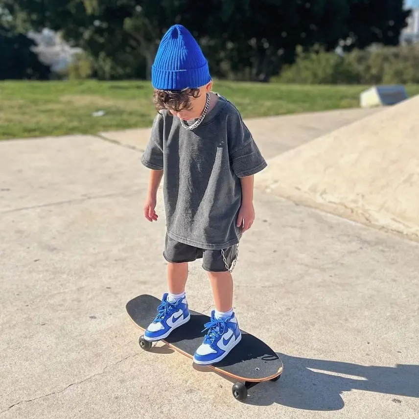 Streetwear algodón Vintage ácido lavado Camiseta corta verano traje niños niño conjunto