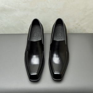 Men's genuine leather <b>small</b> square head high heels shoes 5 cm increase in height trendy shoes in brown and black - Product Image 1