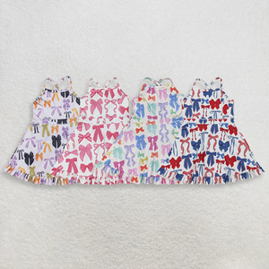 Robe de sport pour enfants prête à être expédiée, robe de yoga sans manches avec nœuds pour bébé fille, longueur genou, robes actives pour enfants - Product Image 1