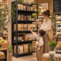 Étagères de gondole en bois grainé noir, présentoir de supermarché, étagères robustes à un seul côté, pour magasin de détail, épicerie, structure métallique