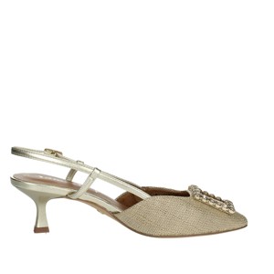 Scarpe 29601 ufficio in raso con Slingback Beige da 1 a 42 tacchi sottili con punta aperta di alta qualità con chiusura Slip-On tendenza moda per la primavera estate - Product Image 4