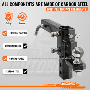 <span class=keywords><strong>Attelage</strong></span> de <span class=keywords><strong>remorque</strong></span> réglable pour récepteur de 2 pouces, chute de 6 pouces, montage sur rail pour <span class=keywords><strong>boule</strong></span> d'<span class=keywords><strong>attelage</strong></span>, capacité de 15 000 lb, boules de 2 et 2-5/16 pouces - Product Image 4