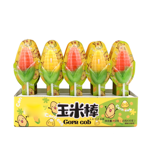 Sucette en forme de maïs sucré au goût de fruits halal, bonbons durs en boîte de présentation - Product Image 1