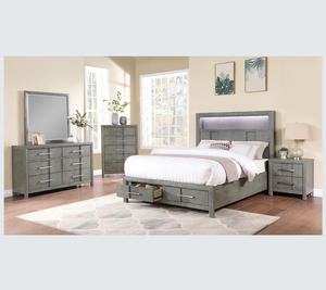 Luxury Convertible Modern Queen 5PC Wood Bedroom <b>Storage</b> Set with LED Headboard Bluetooth Speakers & <b>USB</b> Ports - Product Image 1