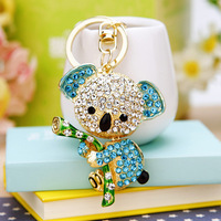 Porte-clés pendentif en cristal doré avec strass en forme d'adorable koala, accessoires magnifiques, meilleur cadeau pour filles et femmes