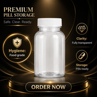 Conteneur cylindrique transparent de qualité alimentaire avec bouchon à vis, emballage en plastique, flacon à pilules pour capsules, comprimés, compléments alimentaires