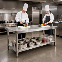 Table de travail en acier inoxydable de qualité alimentaire 304 201, à 2 niveaux, pour la restauration et la cuisine